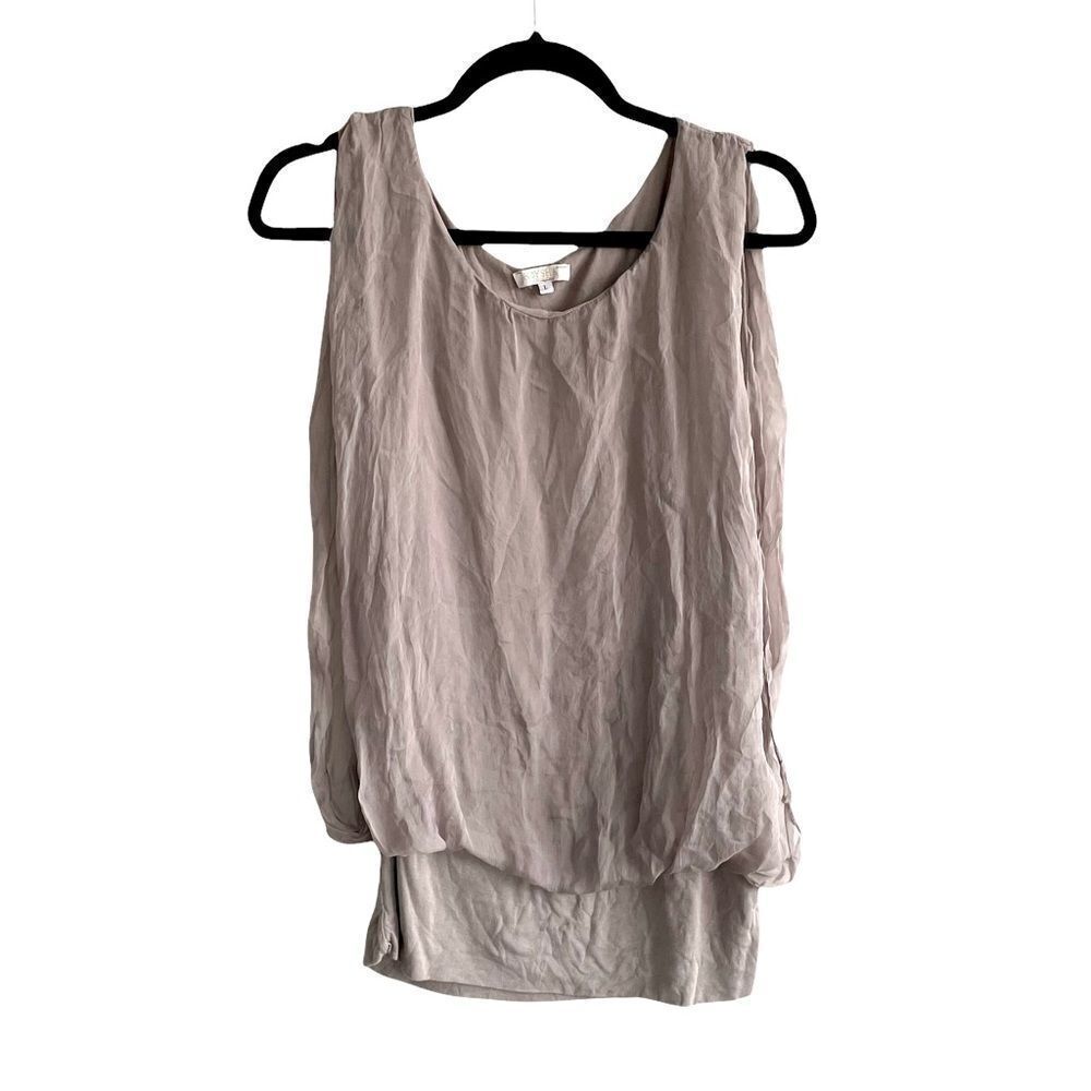 KEYSHA Made In Italy Sleeveless Silk Blouse Tank Top Putty Mauve L